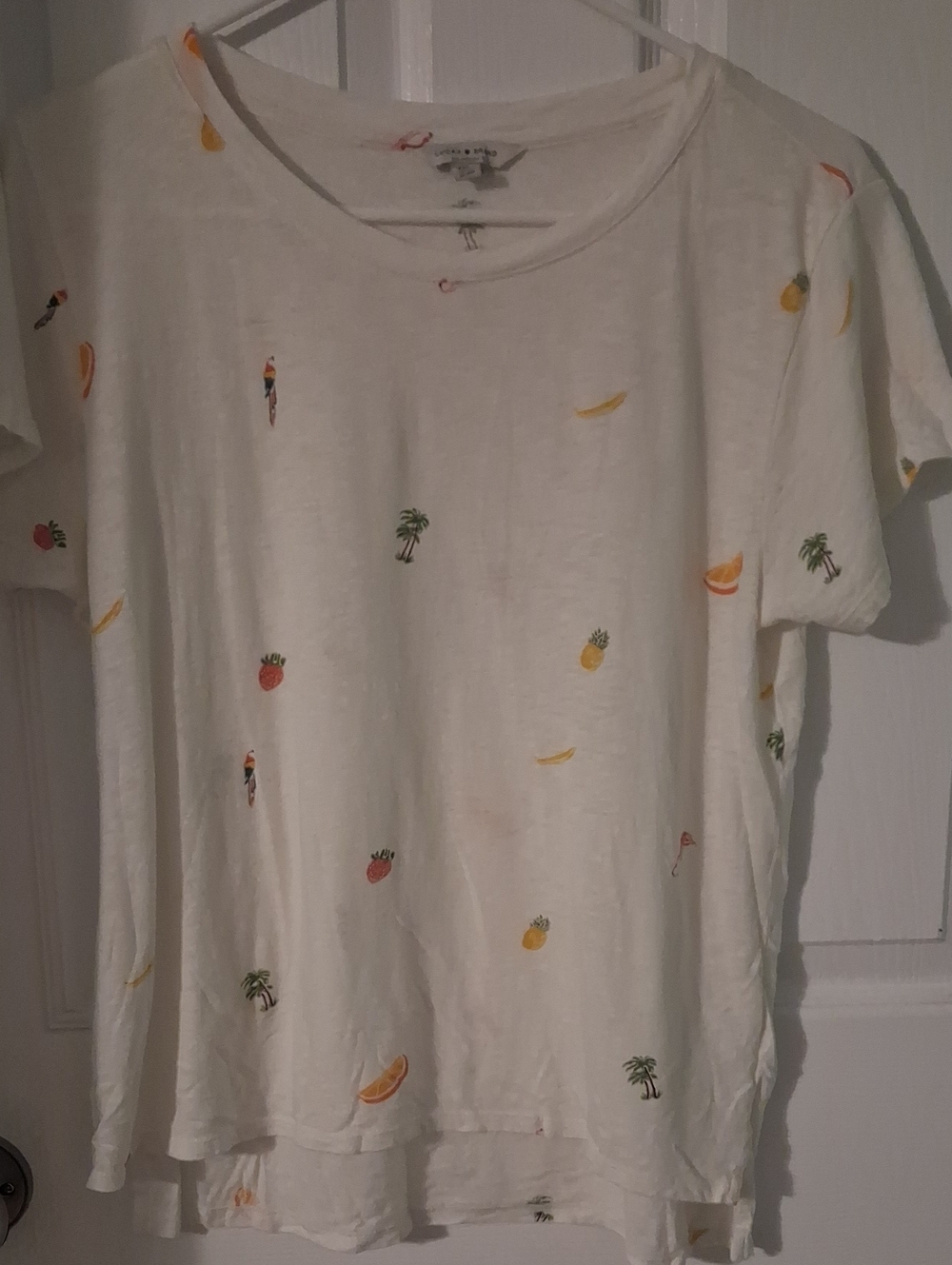 Lucky Brand Cream Tropical Fruit & Palm Short Sleeve Tee